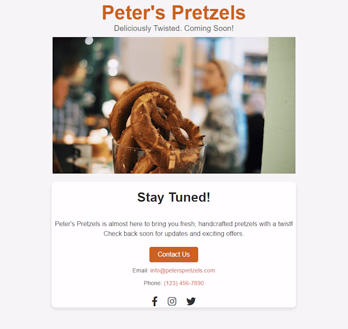 Peter's Pretzels Landing Page 