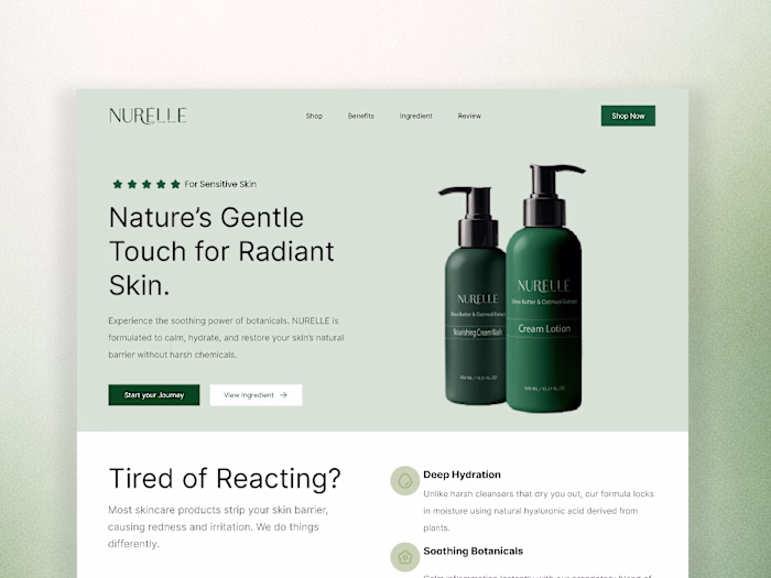 NURELLE Sensitive Skin DTC Landing Page with PageDeck
