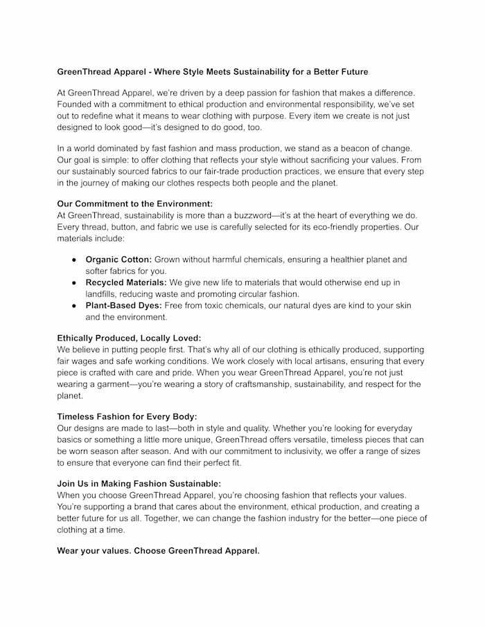 GreenThread Apparel - About Us Page