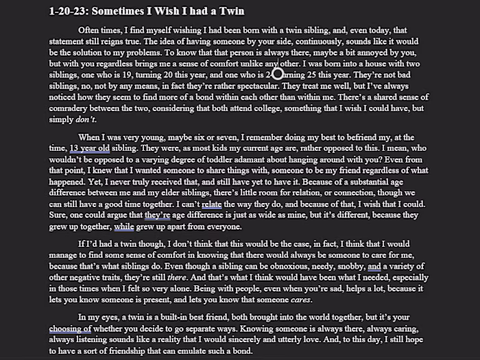 Sometimes I Wish I Had a Twin