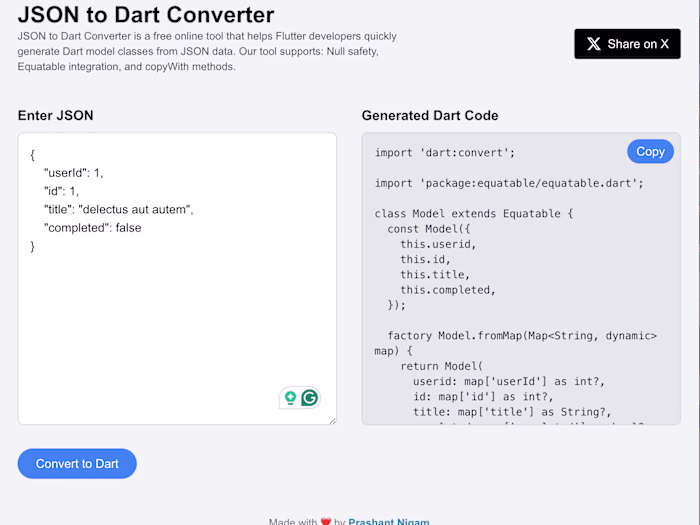 JSON to Dart Converter