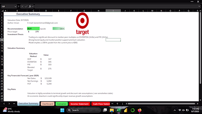 Professional 3-Statement Financial Model & Valuation Analysis