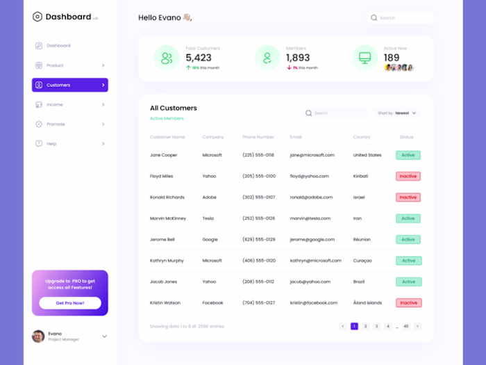 Customer Management Dashboard UI Design