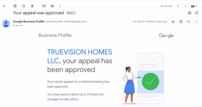 GMB Reinstatement for TrueVision Homes LLC