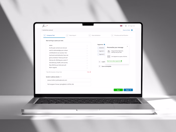 Handwritten card order form