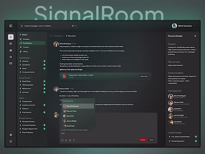 Signalroom – Private Founder Network Dashboard SaaS UI/UX Design