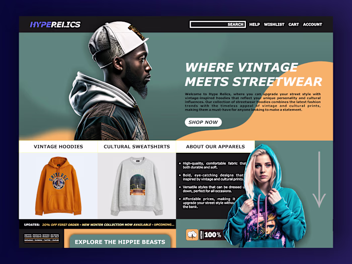 HypeRelics Website Design - Streetwear Brand