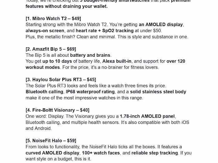 Top 5 Budget Smartwatches Demo Script