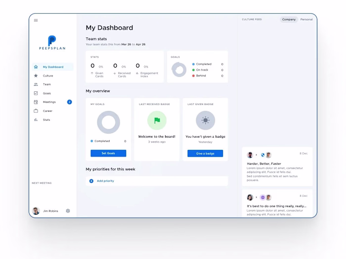 Peepsplan: B2B HR management platform. UX/UI, React, QA
