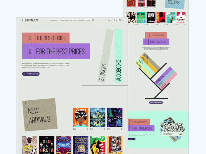 Landing page for a book store