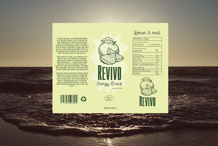 Revivo Energy drink packaging design