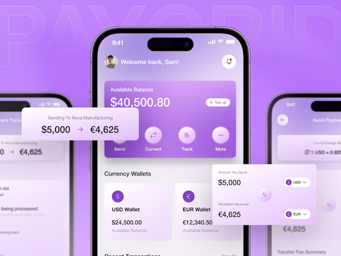 PayGrid -  CrossBorder Payment Mobile App UI/UX Design