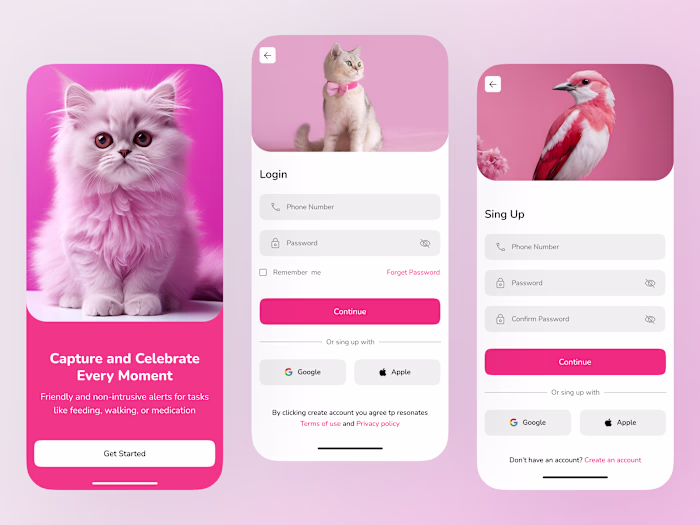 Pet mobile app design