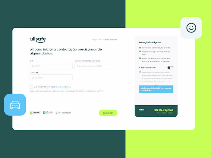 Checkout flow for an online vehicle security service
