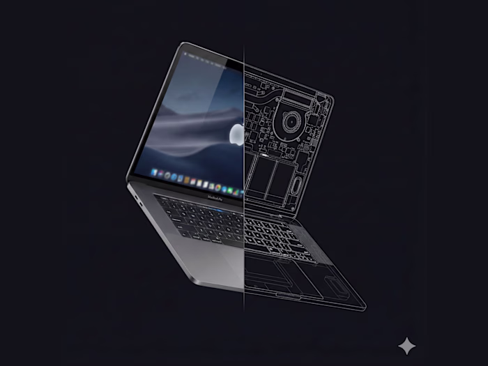 MacBook Pro with transparent view revealing internal compone...