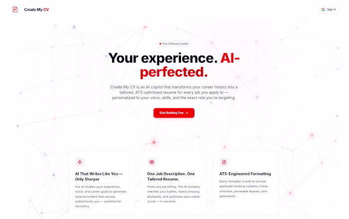 AI resume builder (https://create-my.cv/) that tailors your ...