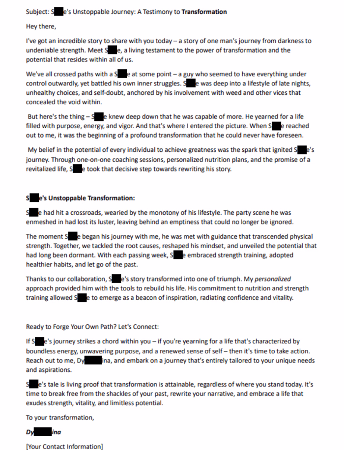 E-Mail copywriting for a fitness influencer 2.0