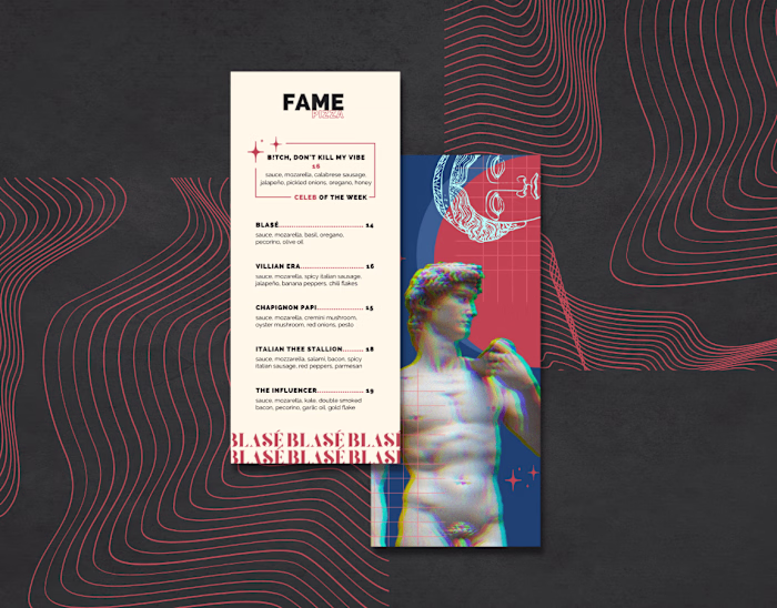 fame pizza ghost kitchen - brand development, menu design.