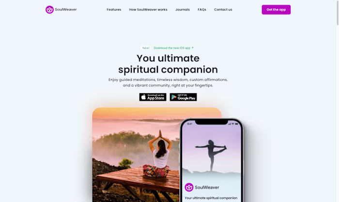 SoulWeaver Mobile app -  Landing Page