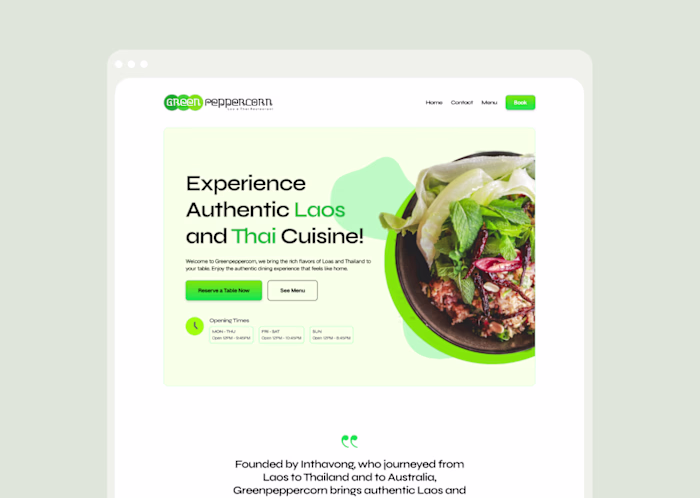 Green Peppercorn Restaurant Website Design