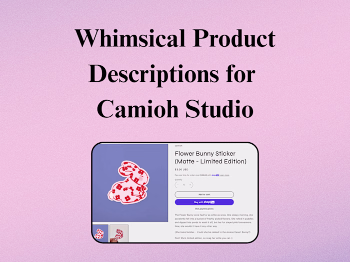 Whimsical Product Descriptions for Camioh Studio