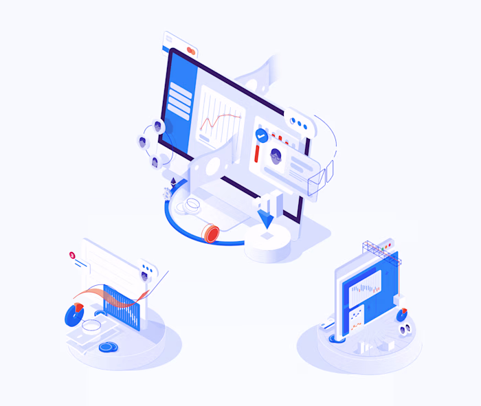 isometric illustrations for a fintech company