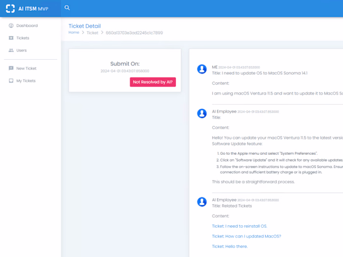 AI- IT Service Management, MVP