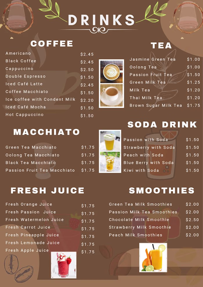 Brownie drink Menu