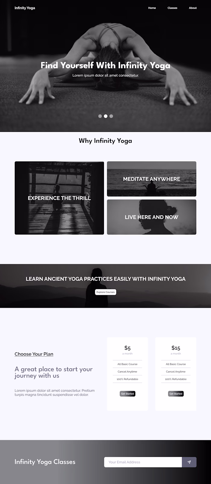 Infinity Yoga Website UI Design on Behance