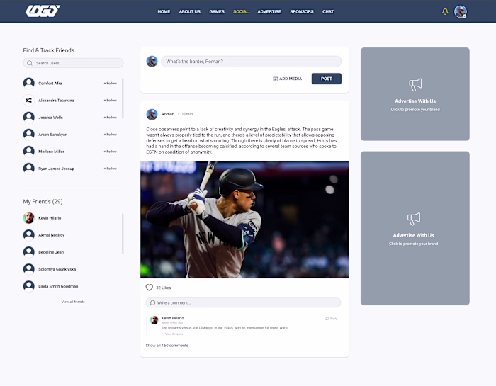 Design Sport Social Network page