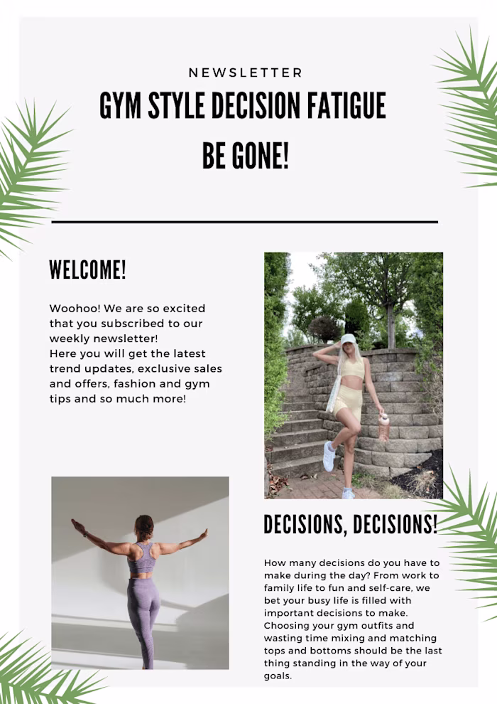 Newsletter for Zoe Activewear
