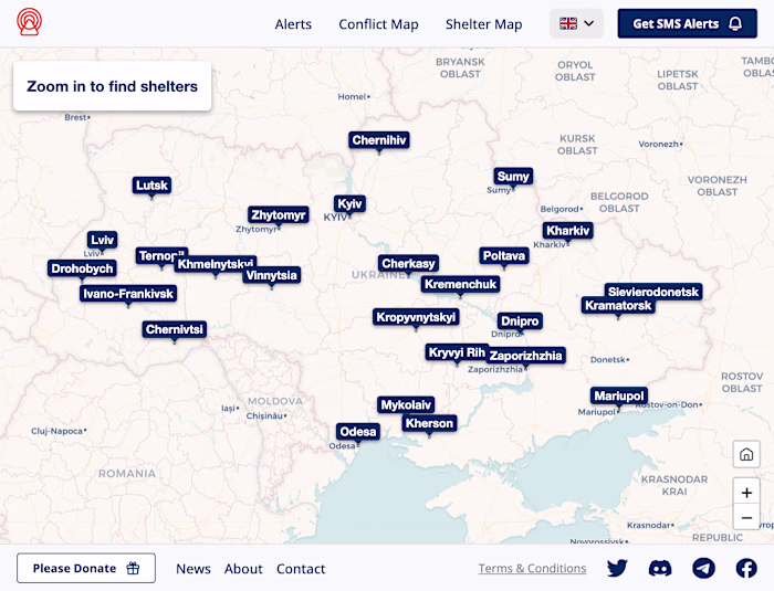 Ukraine Siren Alerts Website (React, Typescript)