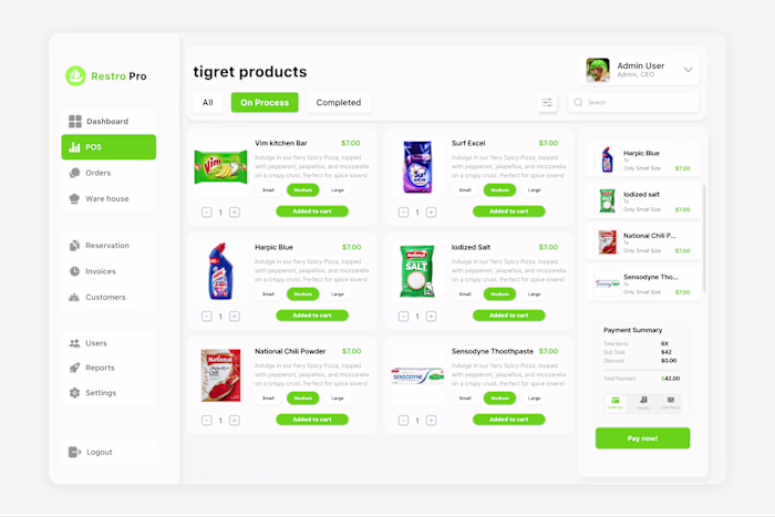 POS Screen Design for a Shopping mall.