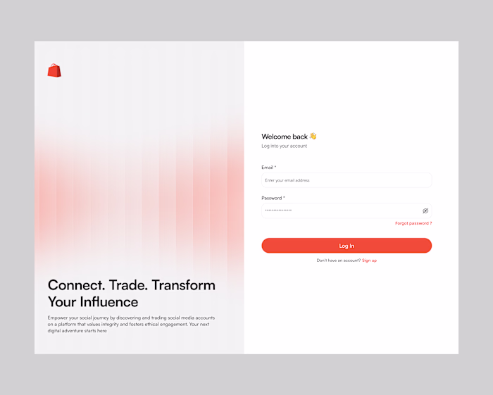 A sign in page designed