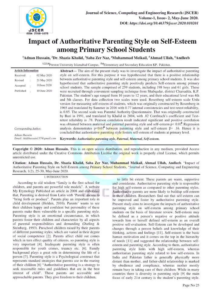 Impact of Authoritative Parenting Style on Self-Esteem among Pr…