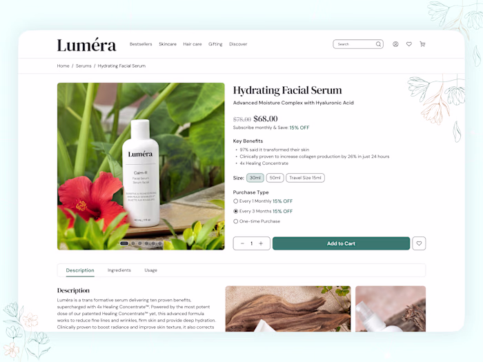 Modern Ecommerce Product Page Design for Skincare