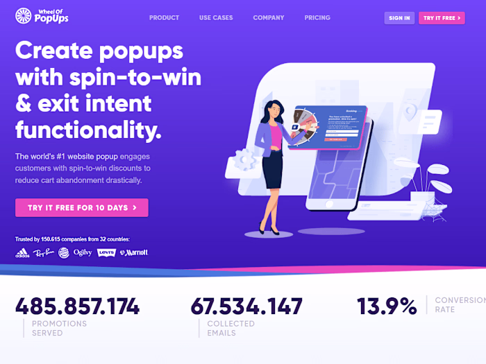 Create popups with spin-to-win & exit intent functionality.