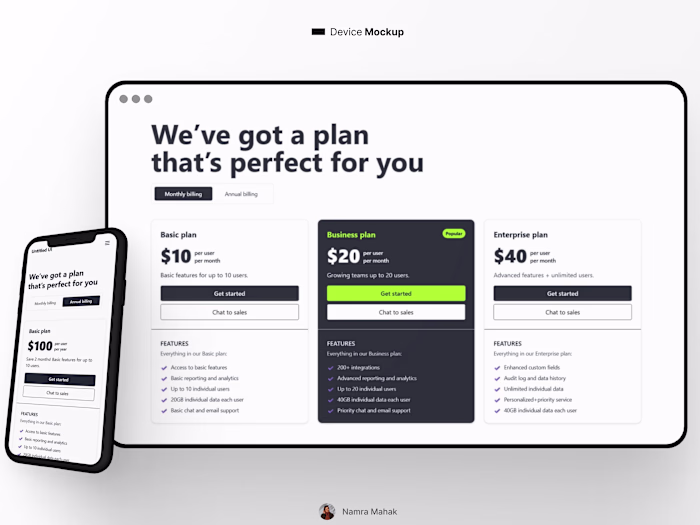 Responsive Pricing Page Development