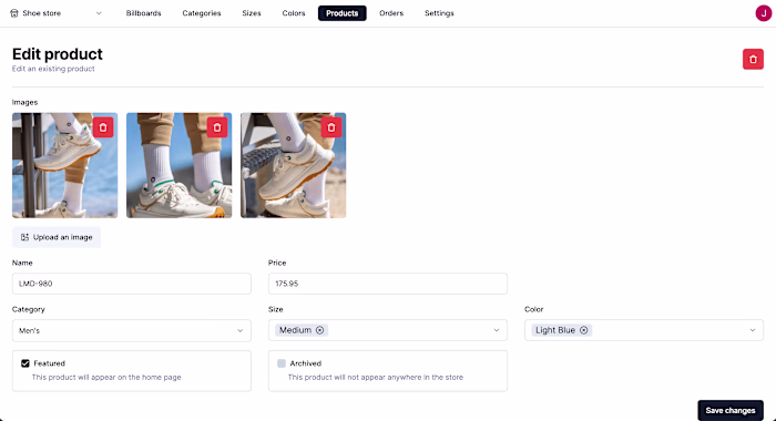 Online store dashboard
