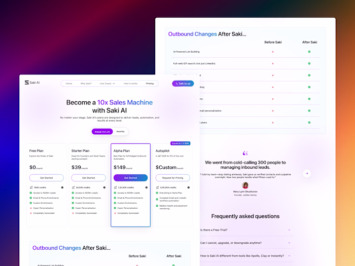 Pricing Page Design for Saki AI