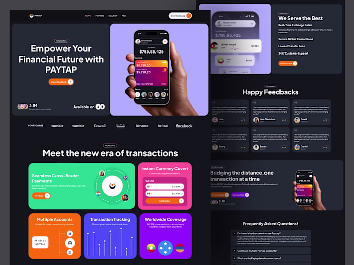 Paytap Fintech App Landing Page Design
