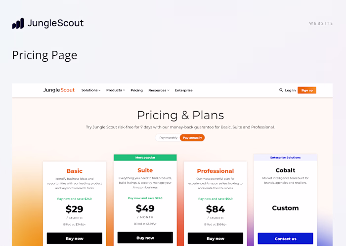 Jungle Scout Pricing Page Redesign