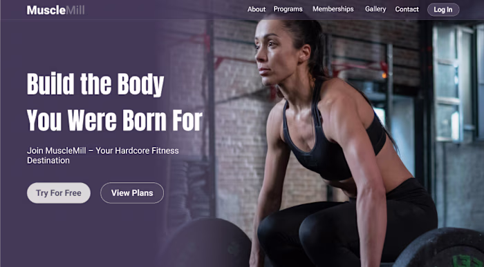 MuscleMill Fitness Website Hero Section Design