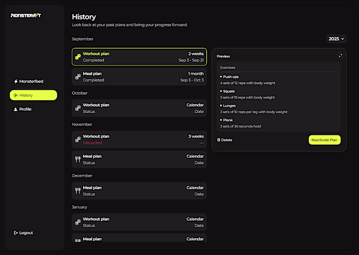 #draftsessions — Monsterfit Dashboard Concept.
Designed
