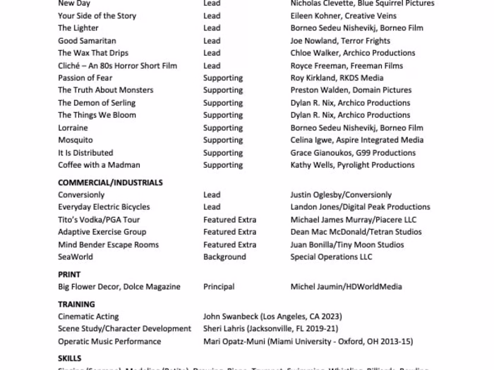 Actor Résumé Construction