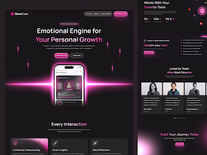 Bloomcare Mental Health Landing Page Design