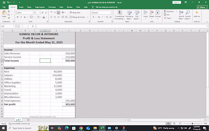Profit and loss statement