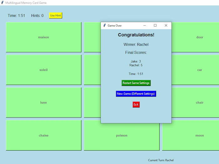 Multilingual Memory Card Game Development