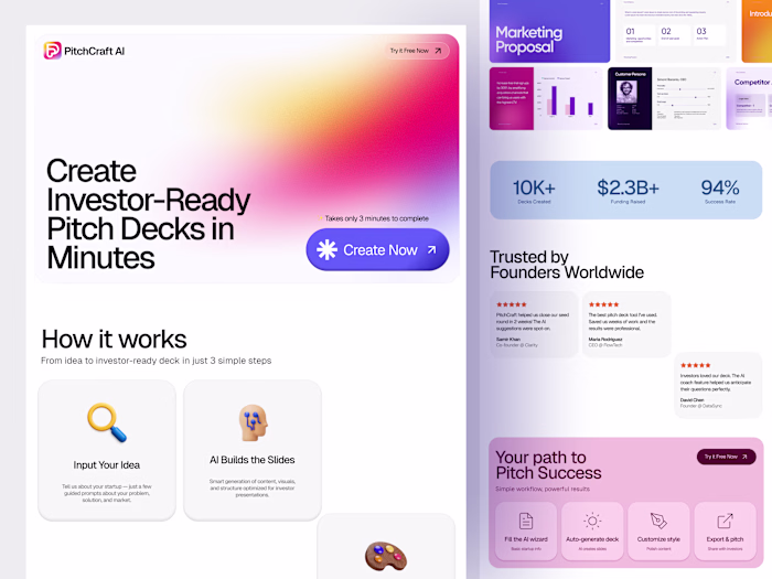 PitchCraft AI Investor Pitch Deck Generator UI Design