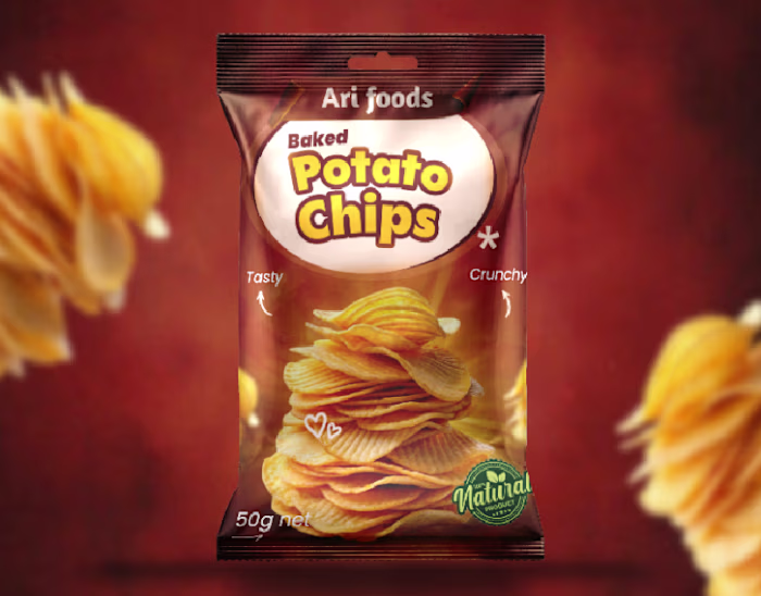 A package design for arifoods baked potato chips